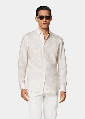 Koszula tailored fit w kolorze piasku w paski