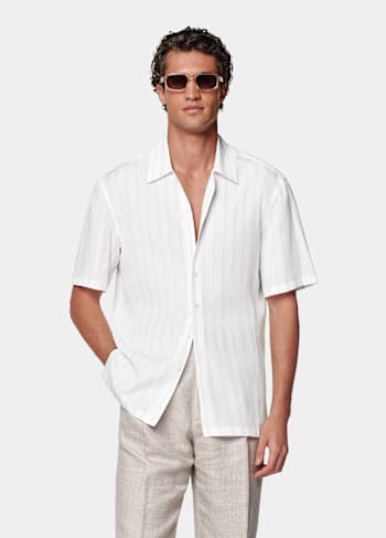 White Striped Tailored Fit Short Sleeve Shirt