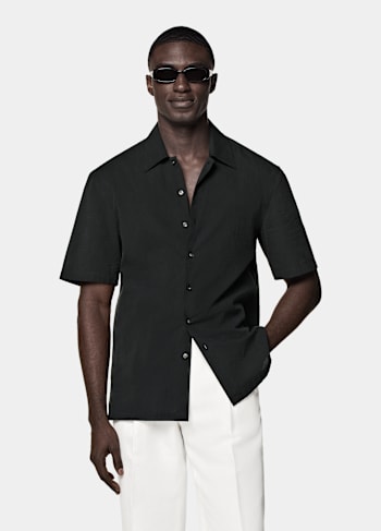 Black Tailored Fit Short Sleeve Shirt