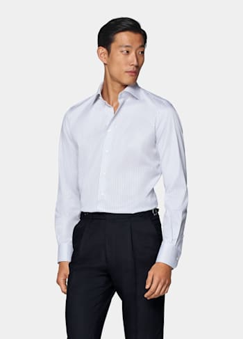 Navy Striped Twill Extra Slim Fit Shirt