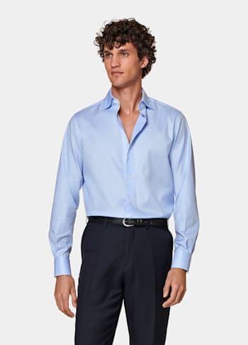 Camicia azzurra in twill a quadretti vestibilità slim