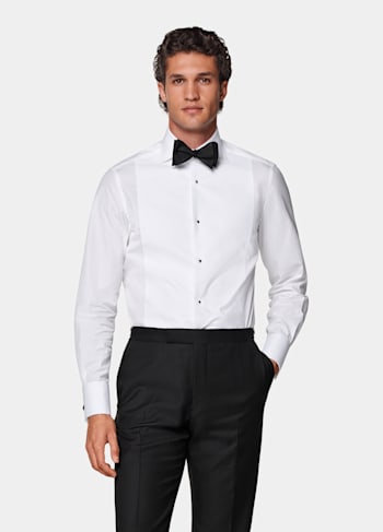 White Piqué Tailored Fit Tuxedo Shirt