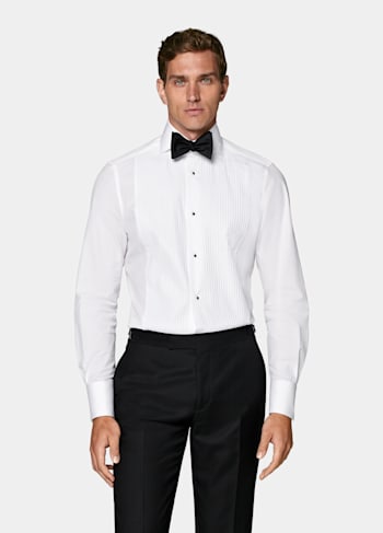 White Plisse Tailored Fit Tuxedo Shirt