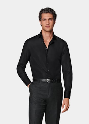 Black Poplin Tailored Fit Shirt