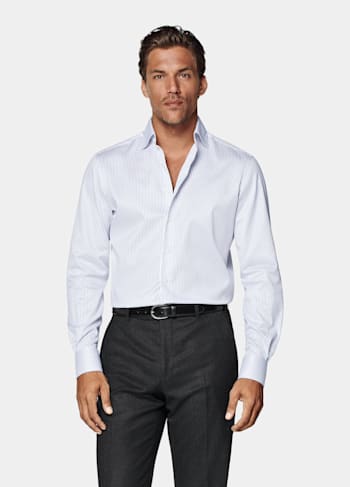 Camisa de sarga azul marino a rayas corte Tailored