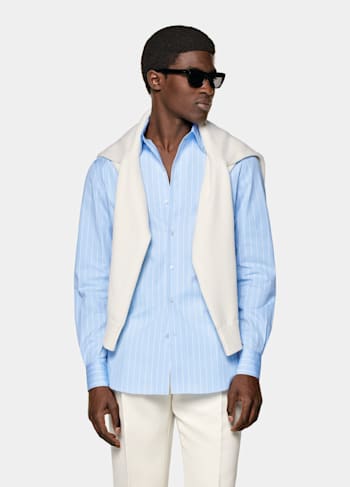 Chemise coupe Tailored bleu clair à rayures