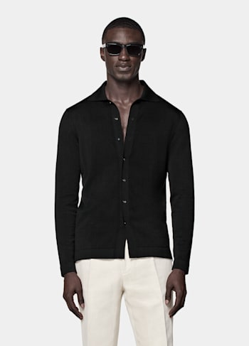 Black Long Sleeve Polo Cardigan
