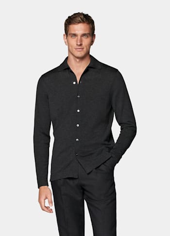 Dark Grey Long Sleeve Polo Cardigan