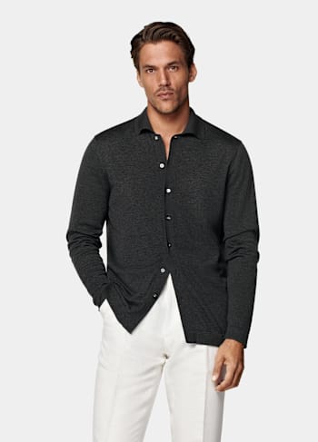 Dark Grey Long Sleeve Polo Cardigan
