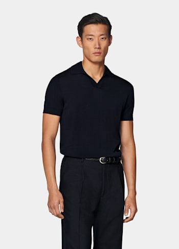 Navy Buttonless Polo Shirt 