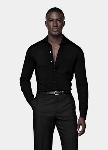 Black Merino Long Sleeve Polo Cardigan