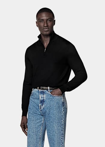 Black Merino Half Zip