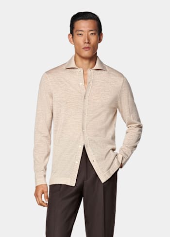 Sand Merino Long Sleeve Polo Cardigan