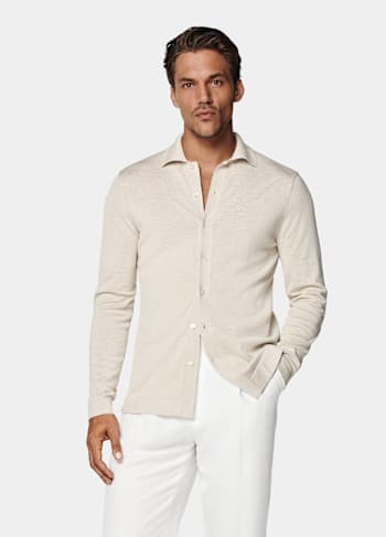 Sand Long Sleeve Polo Cardigan