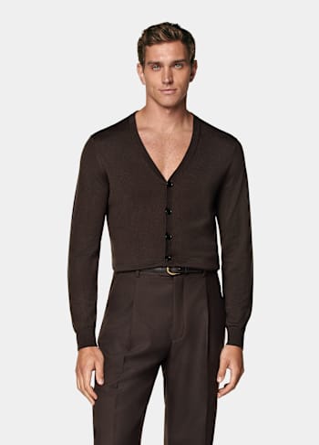 Mid Brown V-Neck Cardigan