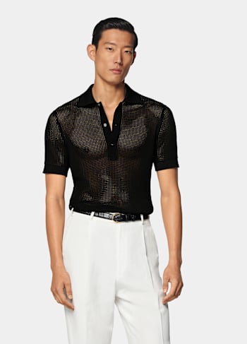 Black Crochet Polo