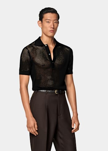 Black Crochet Polo