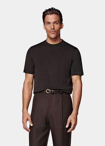 Dark Brown Short Sleeve Crewneck