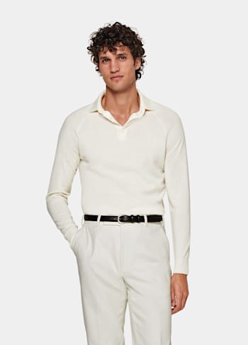 Poloshirt off-white Langarm 