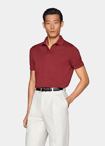 Red Buttonless Polo Shirt 