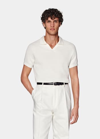 Off-White Ribbed Buttonless Polo Shirt