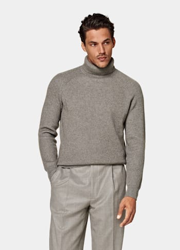 Taupe Ribbed Turtleneck