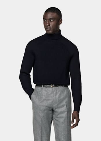 Navy Merino Ribbed Turtleneck