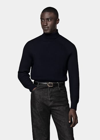 Navy Merino Ribbed Turtleneck