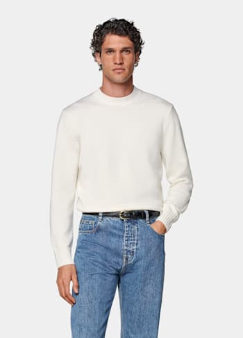 Pull col rond Merino blanc cassé