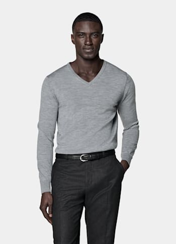 Grey Merino V-Neck