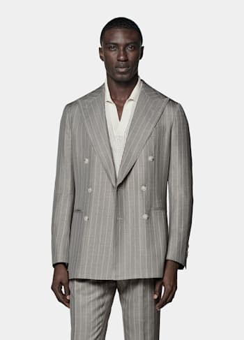 Taupe Striped Tailored Fit Havana Suit
