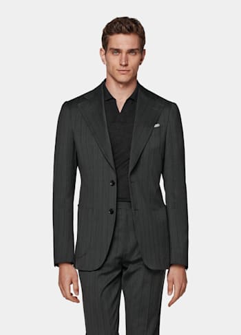 Dark Grey Striped Tailored Fit Havana Suit