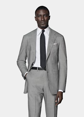 Light Grey Bird's Eye Tailored Fit Havana Suit