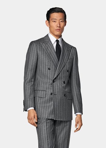Mid Grey Striped Tailored Fit Milano Suit