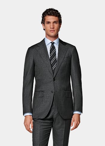 Dark Grey Houndstooth Tailored Fit Havana Suit