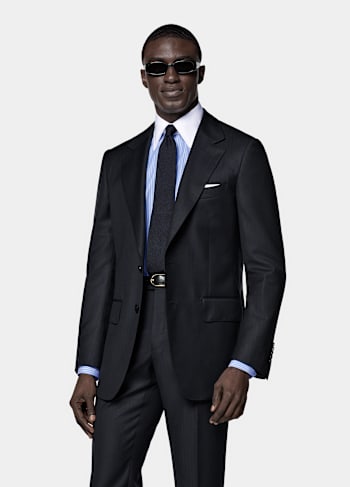 Navy Striped Tailored Fit Milano Suit