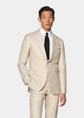 Sand Herringbone Tailored Fit Havana Suit