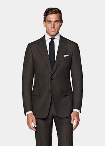 Dark Brown Herringbone Tailored Fit Milano Suit