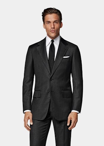 Dark Grey Striped Tailored Fit Milano Suit