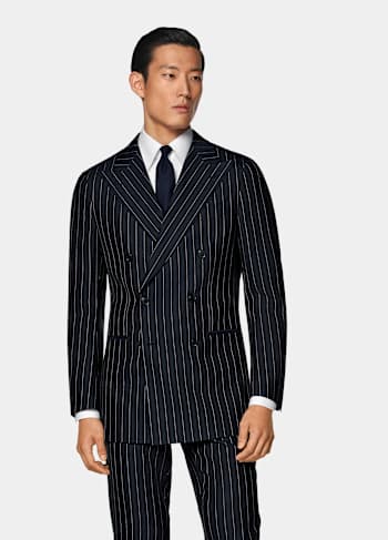 Navy Striped Tailored Fit Havana Suit