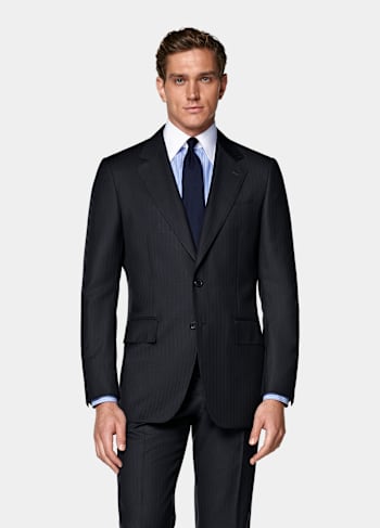 Navy Striped Tailored Fit Milano Suit