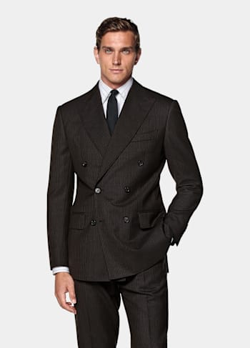 Dark Brown Striped Tailored Fit Milano Suit
