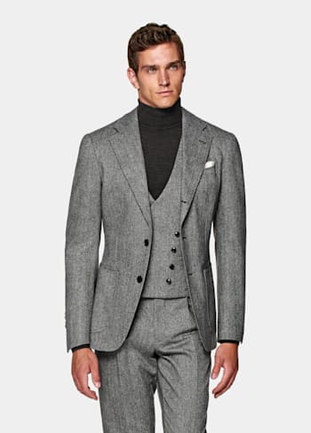 Mid Grey Herringbone Three-Piece Havana Suit