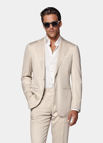 Havana Anzug sand Fischgrätmuster Tailored Fit