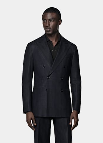 Navy Herringbone Tailored Fit Havana Suit