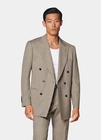 Sand Striped Tailored Fit Milano Suit