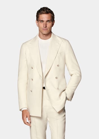 Havana Anzug off-white Fischgrätmuster Tailored Fit