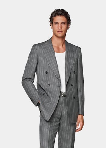 Mid Grey Striped Tailored Fit Milano Suit