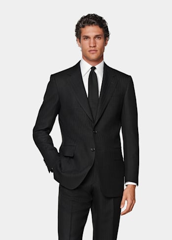 Black Herringbone Tailored Fit Milano Suit