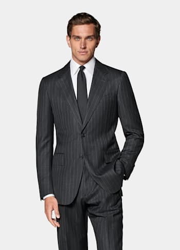 Dark Grey Striped Tailored Fit Milano Suit